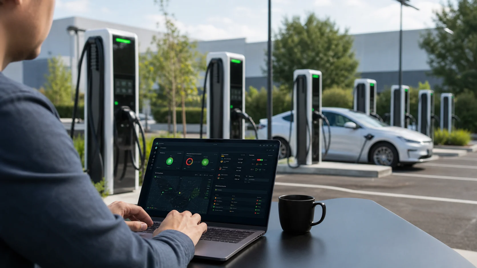 EV charging stations remotely monitored through an OCPP charging management dashboard