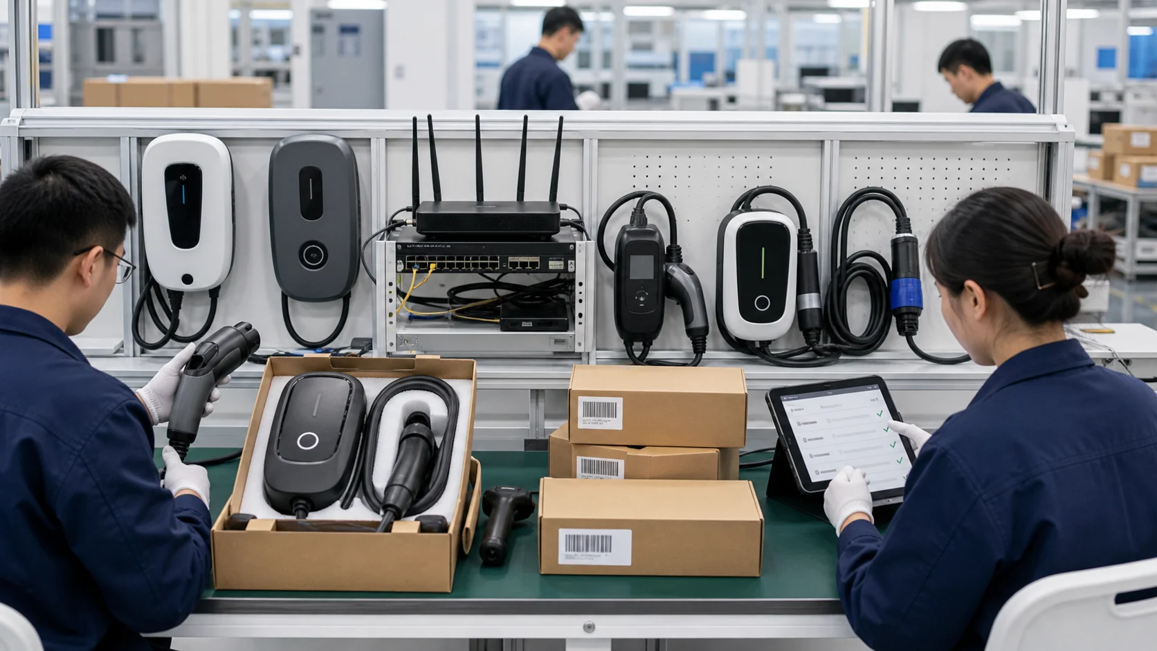 EV charger factory compatibility testing for OCPP-enabled wallbox and portable EVSE units