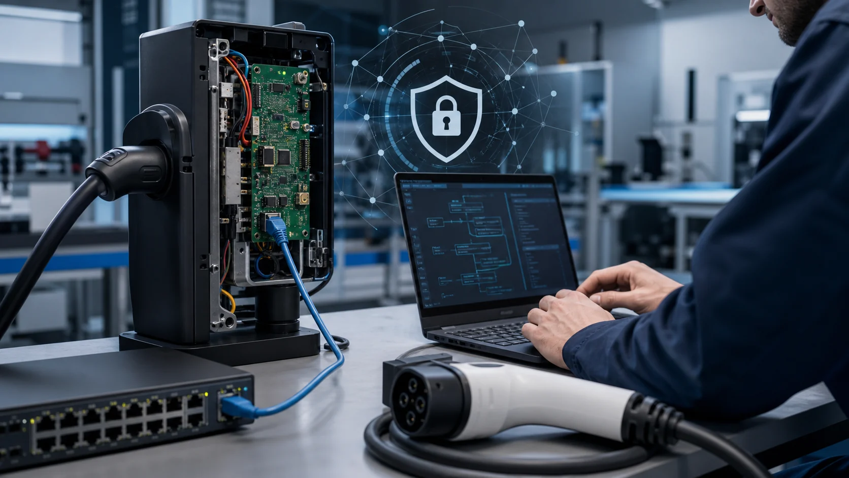 EV charger network and firmware security inspection for OCPP compatibility