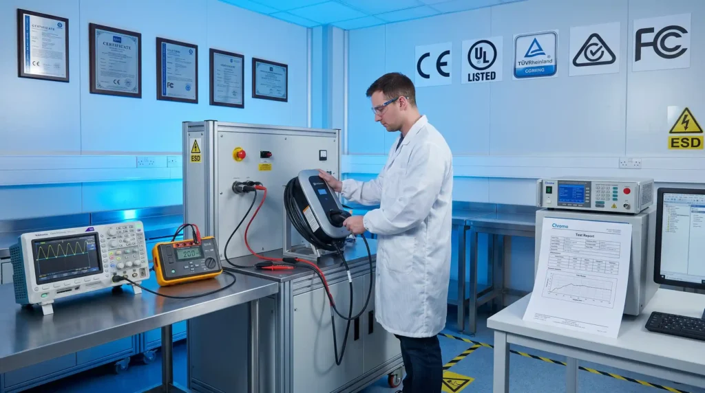Rigorous electrical safety testing in a certified laboratory is the cornerstone of a trustworthy portable EV charger supply chain. Always request verifiable test reports—not just certificate copies—from your manufacturer.
