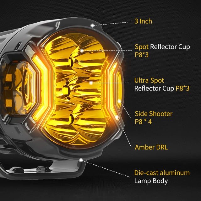 3 Inch 54W Side Shooter White Amber DRL LED Driving Light gallery image 3