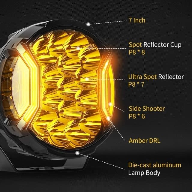7 Inch 192W Pair Side Shooter White Amber DRL Driving Light gallery image 3