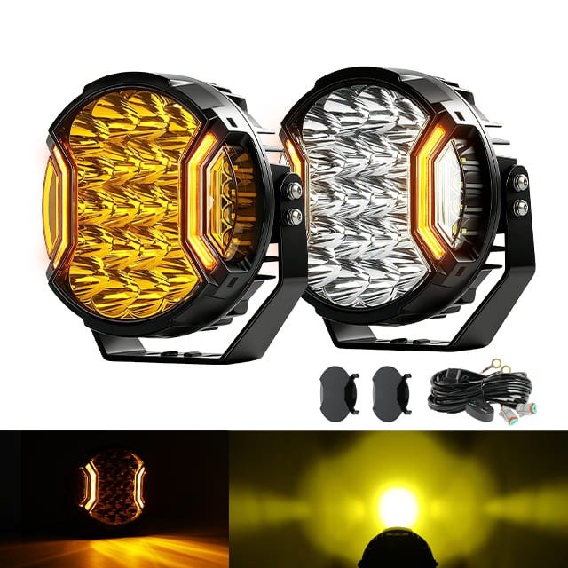 9 Inch 240W Pair Side Shooter White Amber DRL Driving Light gallery image 2