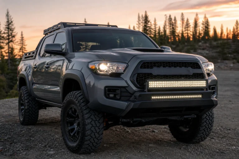 Single row and dual row LED light bars mounted on an off-road truck for size and output comparison