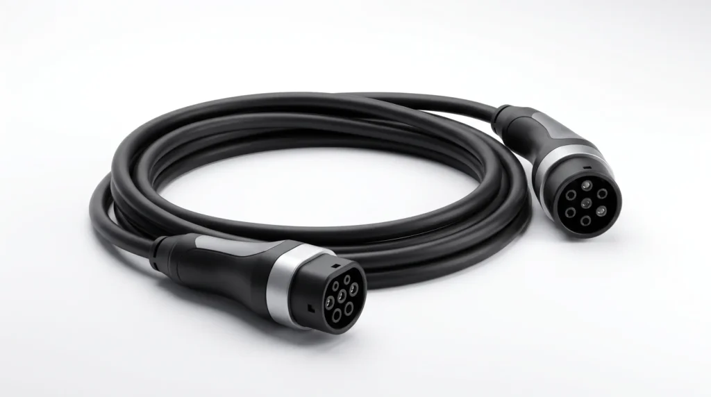 A premium Type 2 to Type 2 EV charging cable (IEC 62196-2 Mennekes) featuring an ergonomic connector design and a durable black TPU jacket—essential for safe, efficient Mode 3 public charging.