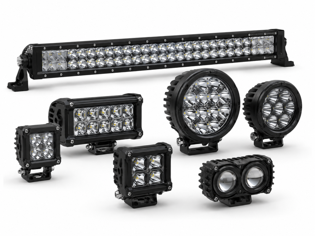 Off-road LED lighting products including LED light bars, driving lights and auxiliary light pods for trucks
