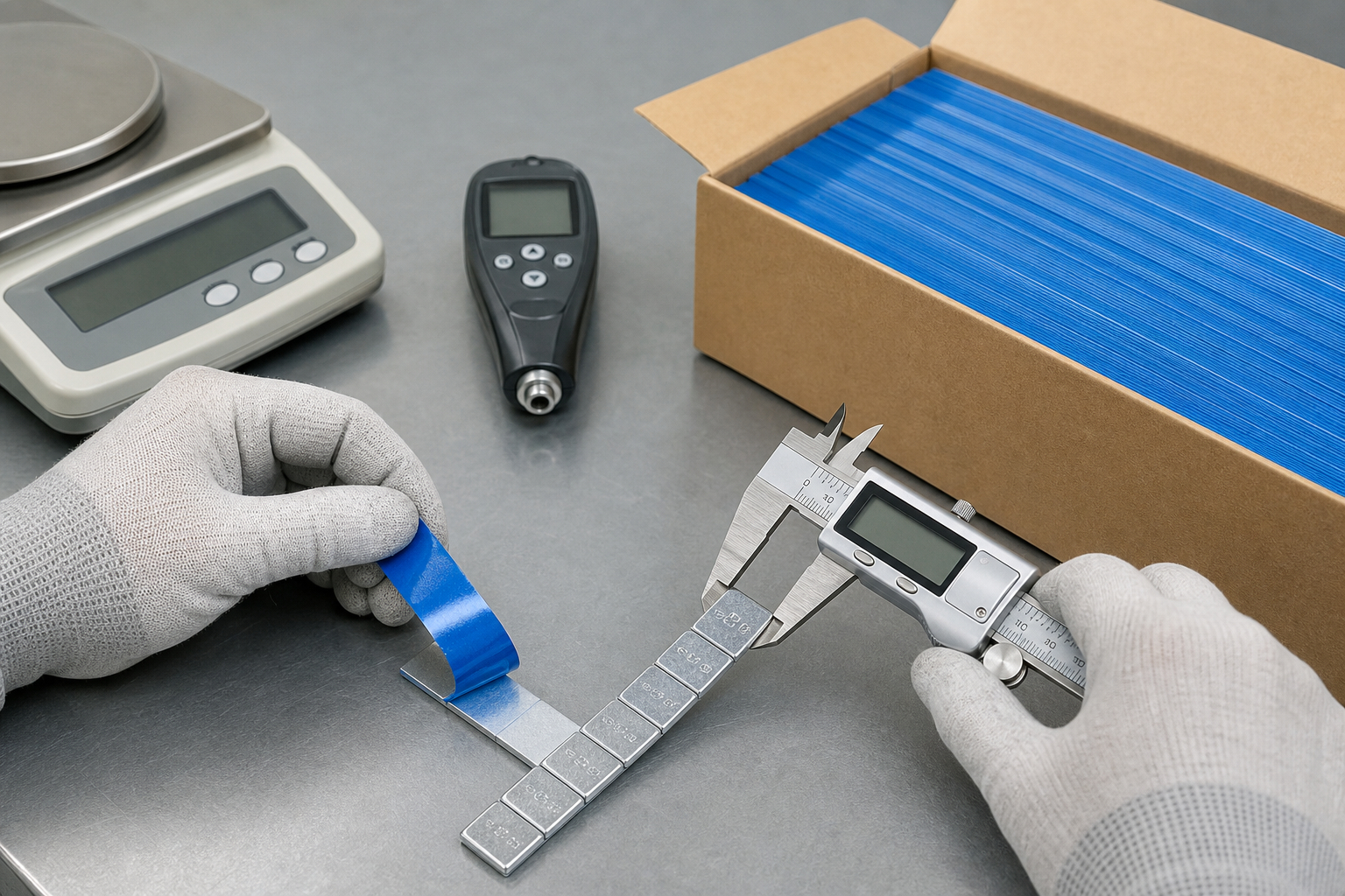 Adhesive wheel-weight tape and segment quality inspection