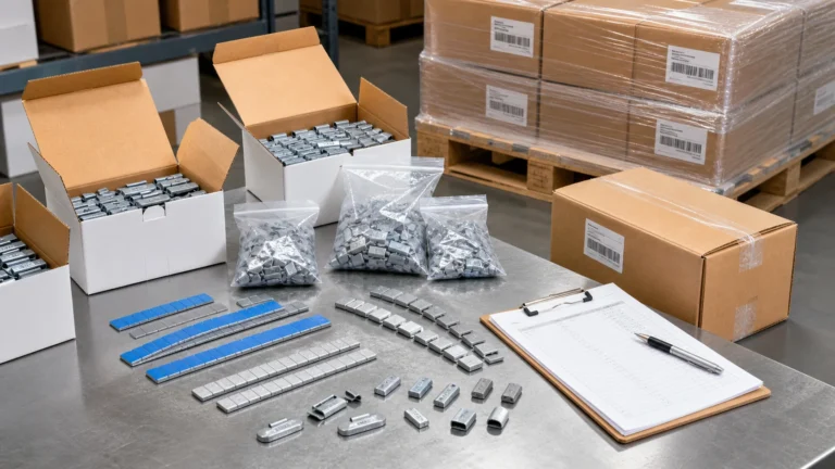 Bulk wheel weights packed in bags cartons and export pallets for sourcing