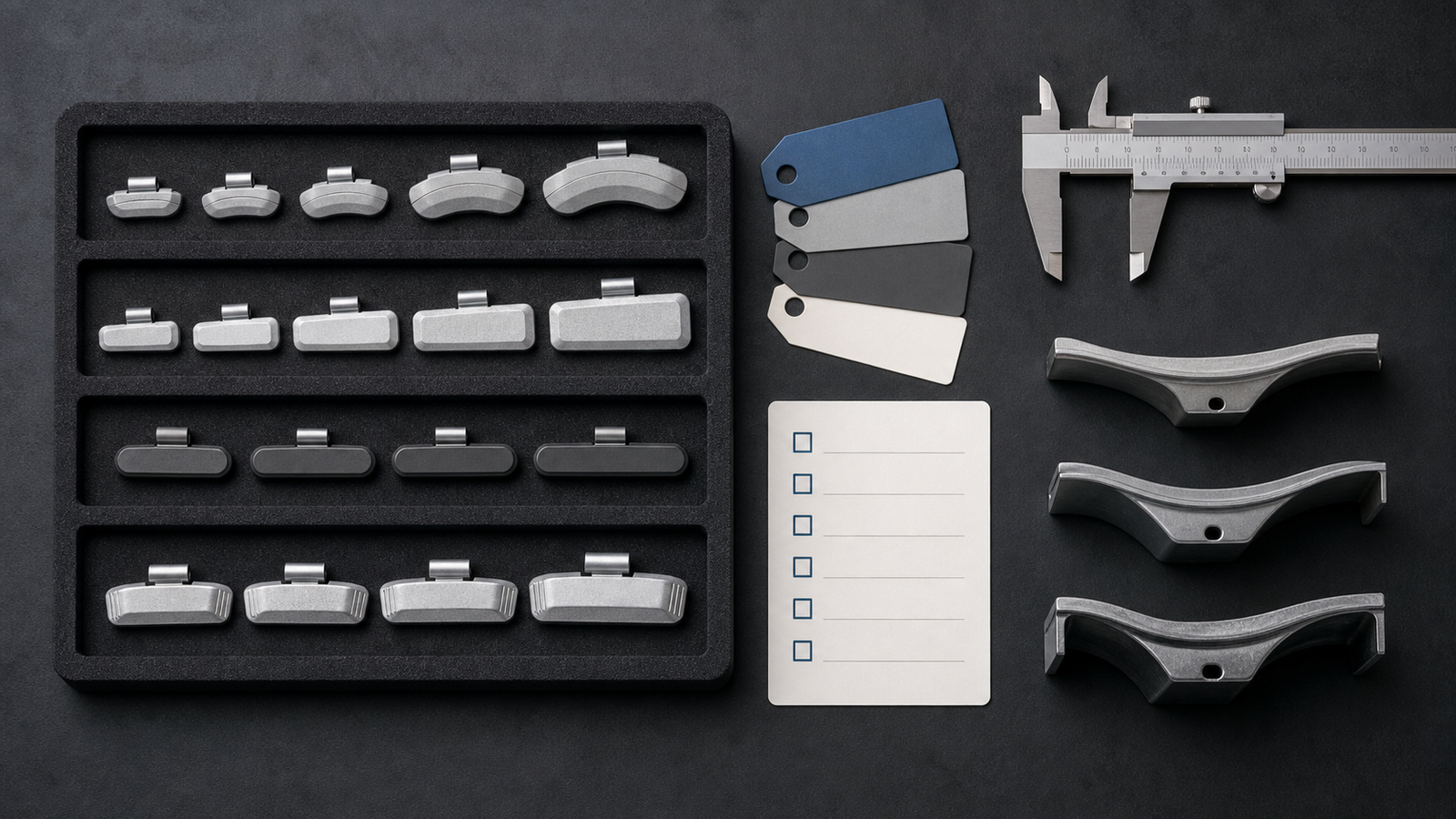 Labeled clip profile sample set and rim flange checklist