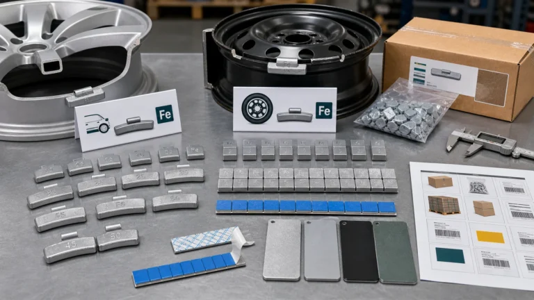 Fe steel wheel weights with clip-on weights adhesive strips coating samples and wheel applications