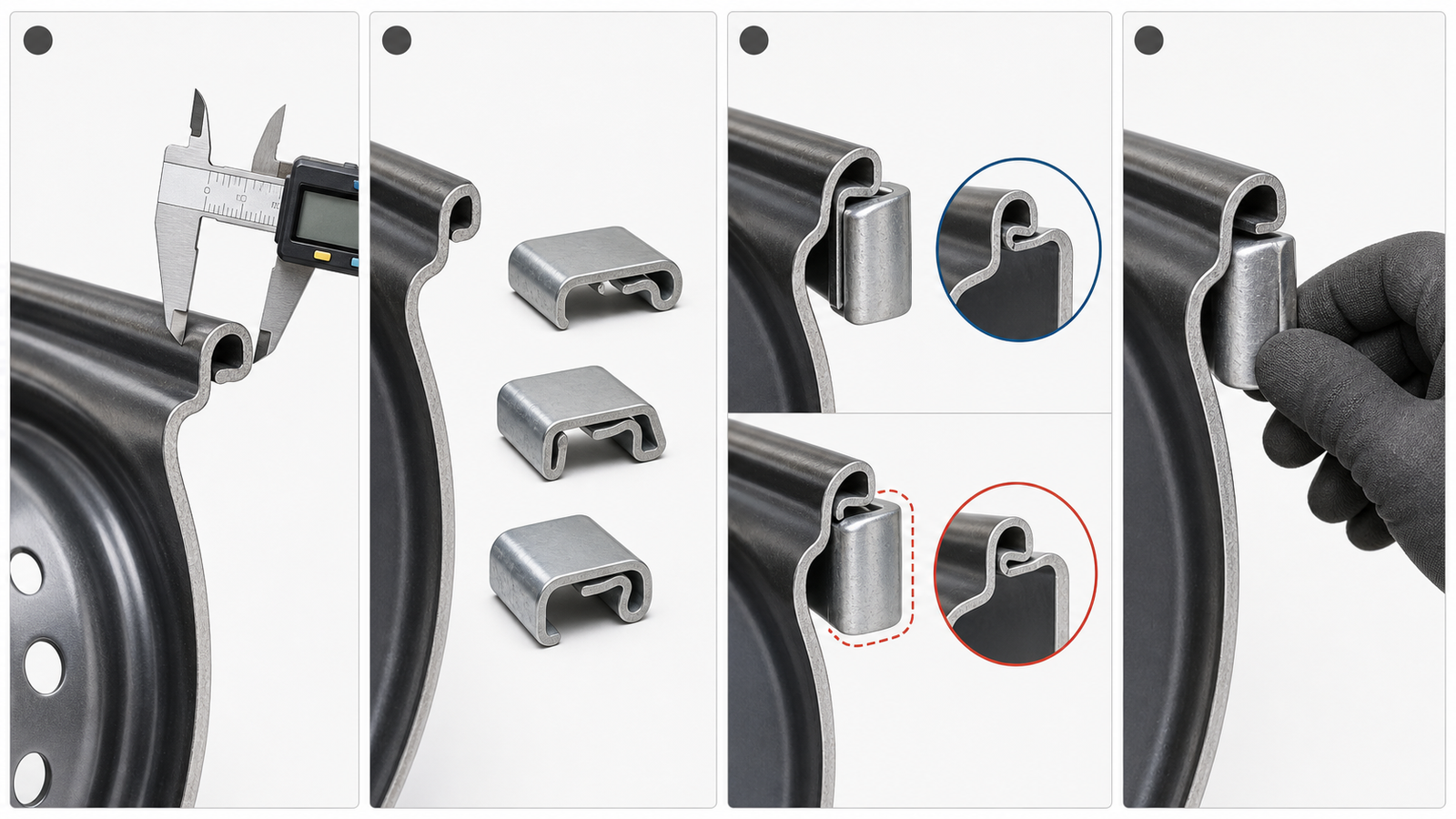 Four-step rim flange and clip fit validation workflow