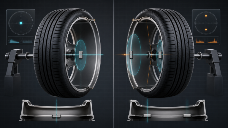 Static one-plane wheel balancing compared with dynamic two-plane balancing on a tire and wheel assembly