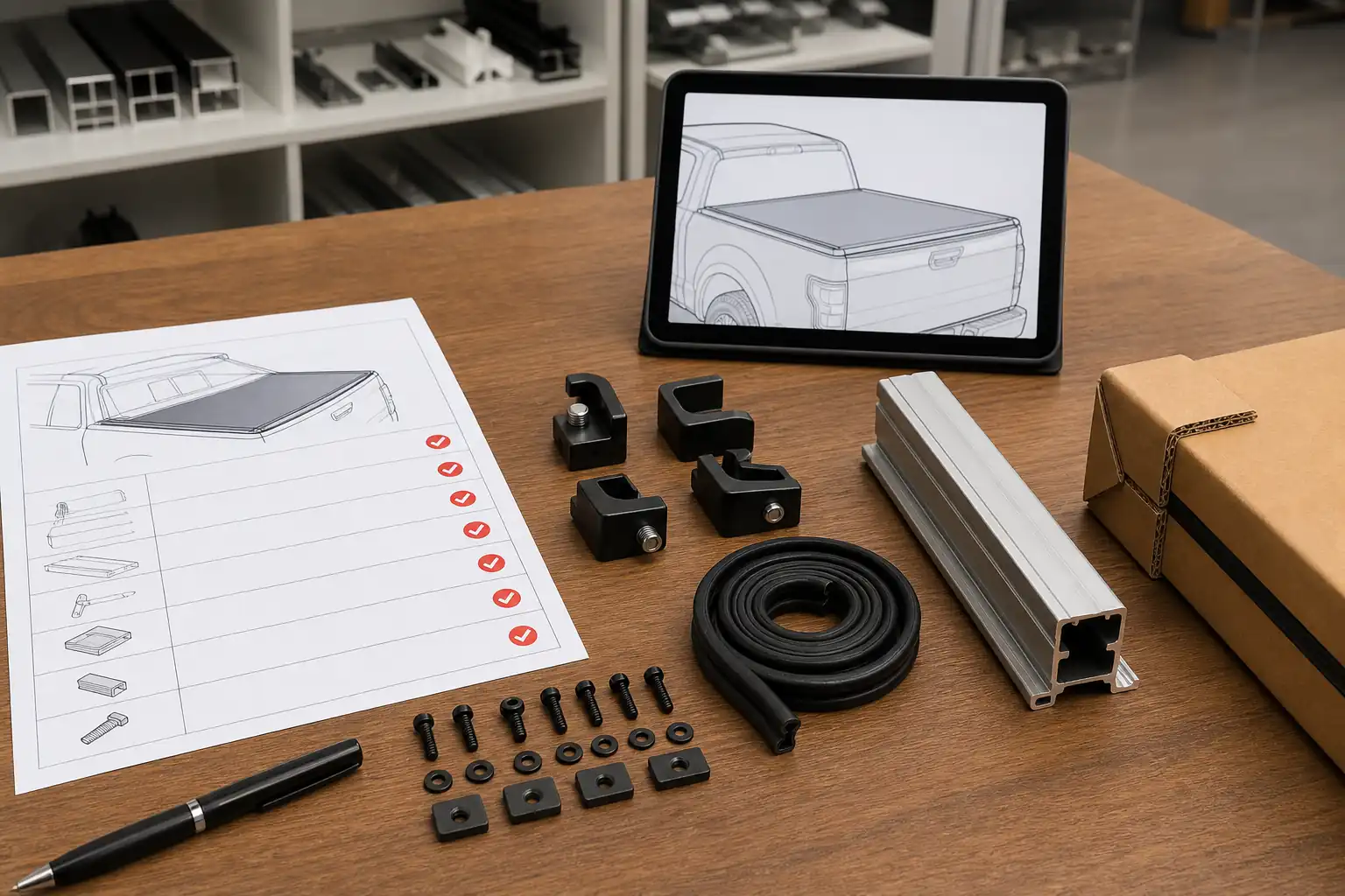 Pickup tonneau cover quotation review with hardware kit rail seal sample and packaging protection