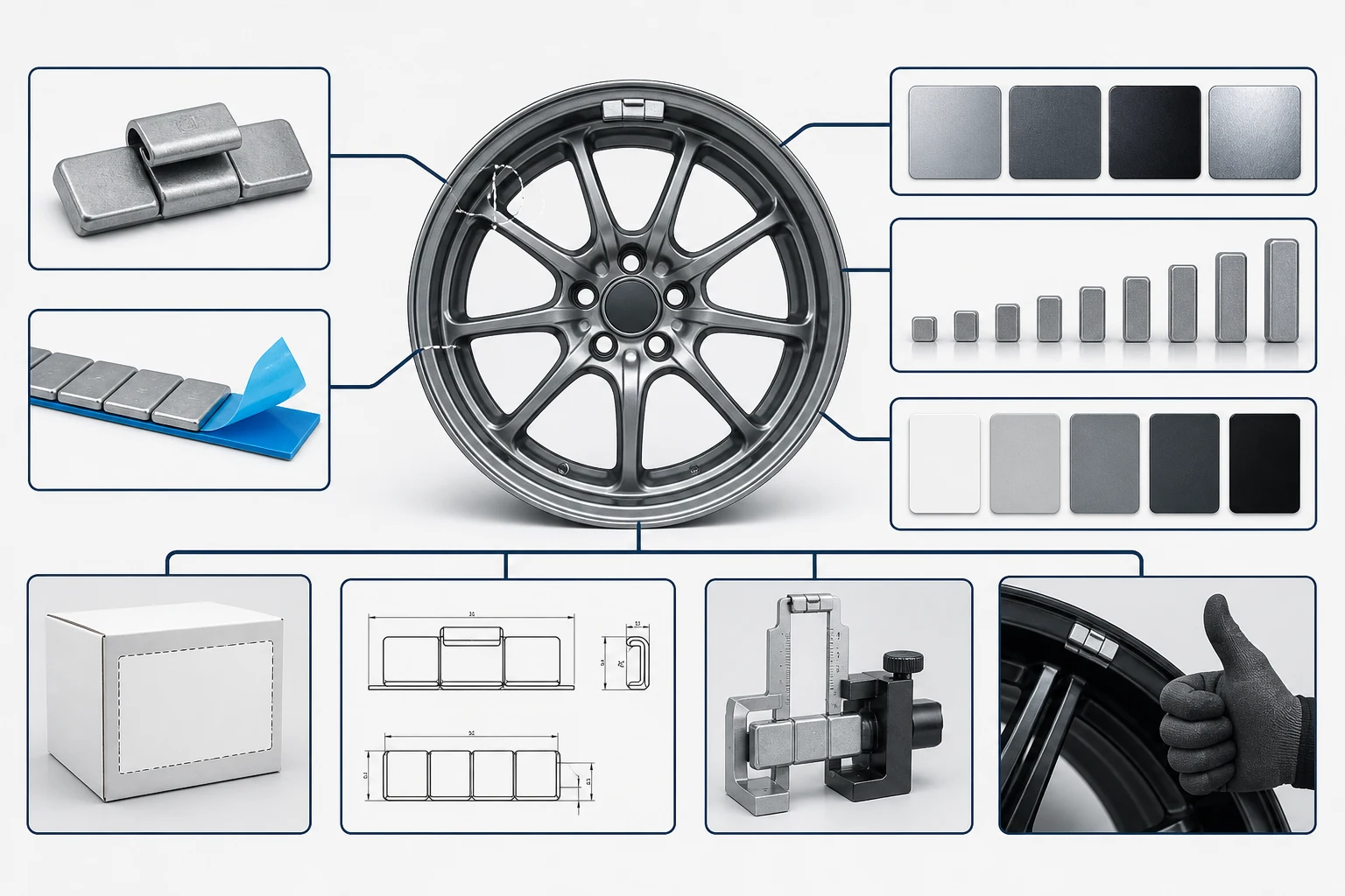 Custom Wheel Weights: How to Specify a Program Before Development 1 Visual custom wheel weight specification map covering wheel application clip profile adhesive strip materials increments finish packaging drawing and validation