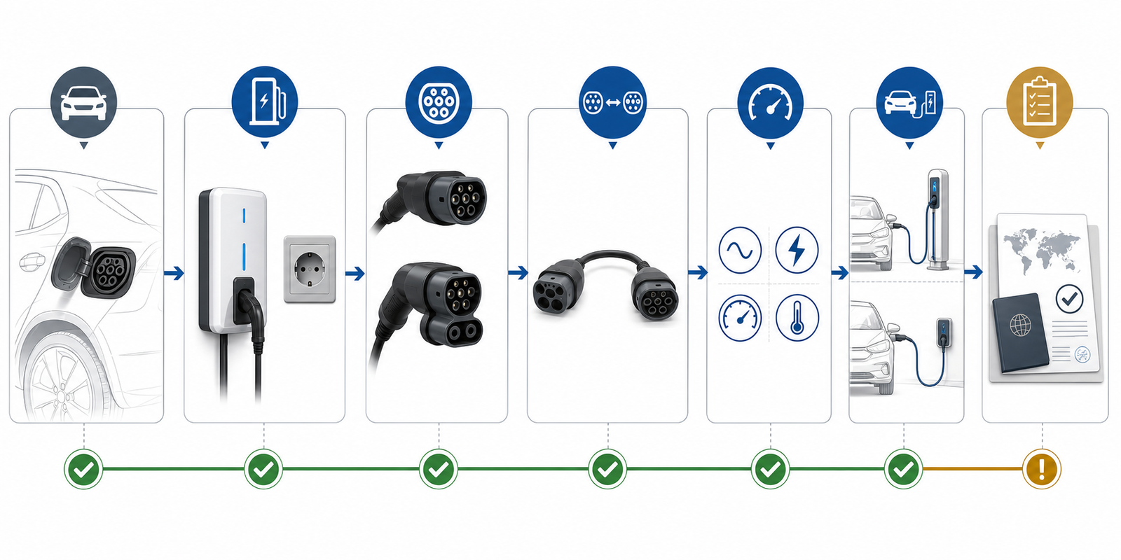 How to Choose EV Charging Accessories: Buying Guide for Home, Fleet, and B2B Markets 1 EV charging accessory compatibility checks from vehicle and charger to connector, ratings, charging mode, and documents