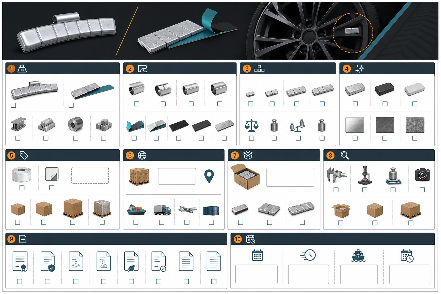 Wheel Weight RFQ Template: Copyable Supplier Inquiry Worksheet 1 Visual map of RFQ fields for a wheel weight supplier inquiry
