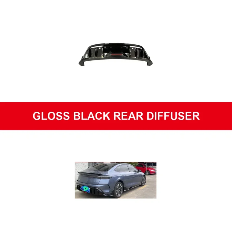 Difusor trasero en negro brillante para BYD Seal EV 2022-2024 - collage de producto e instalación en inglés