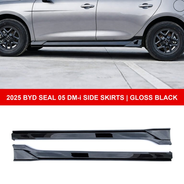 Saias laterais para BYD Seal 05 DM-i 2025 - colagem do produto com faixa vermelha em inglês