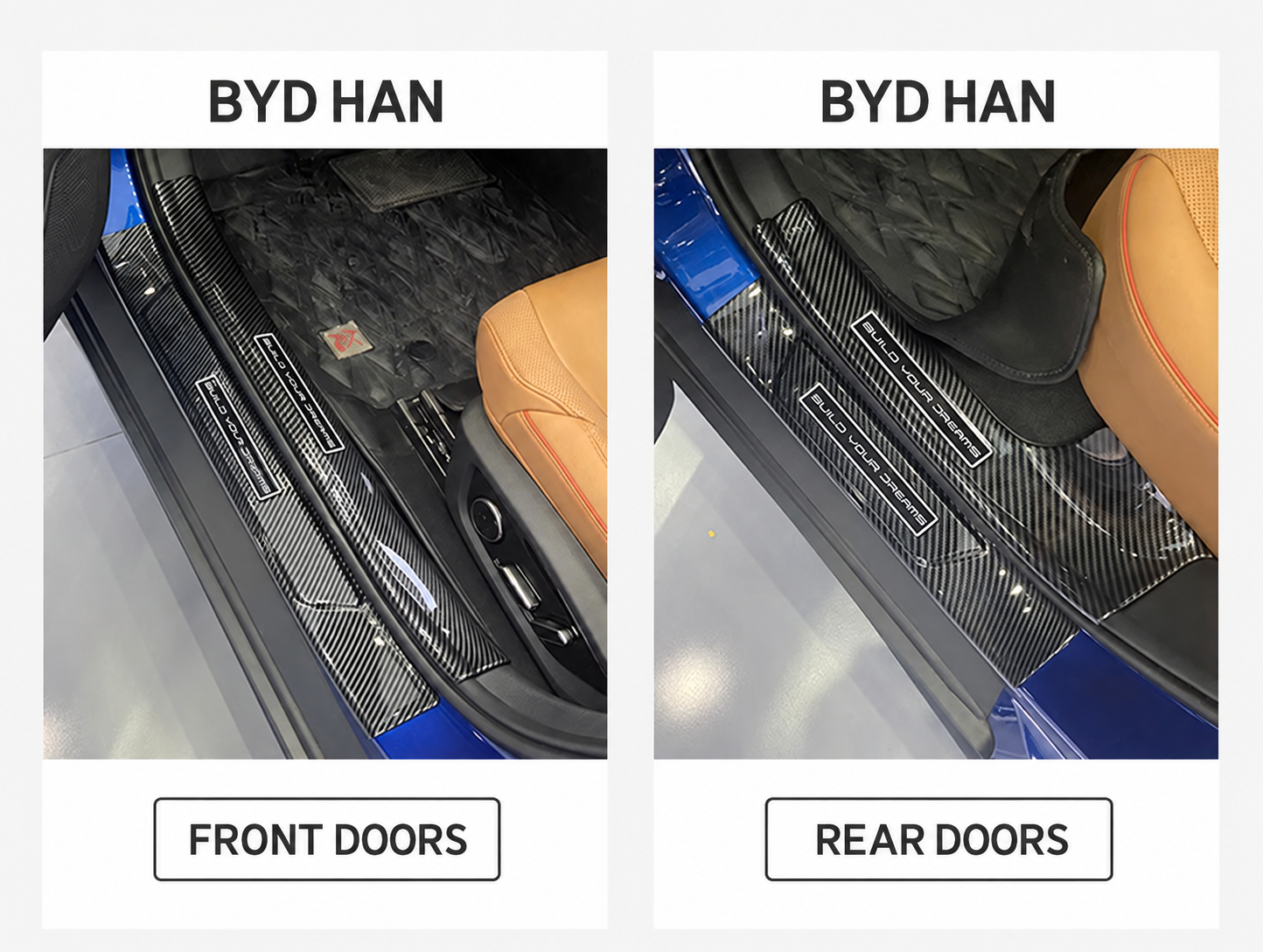 Tiras de umbral de puerta ABS Yirox con patrón de fibra de carbono para BYD Han, ajuste de puertas delanteras y traseras