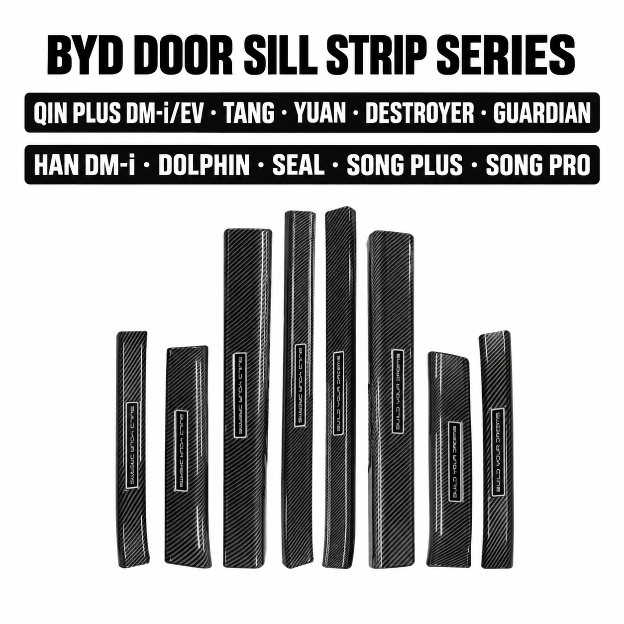 Tiras de umbral de puerta ABS Yirox con patrón de fibra de carbono para modelos de vehículos BYD seleccionados