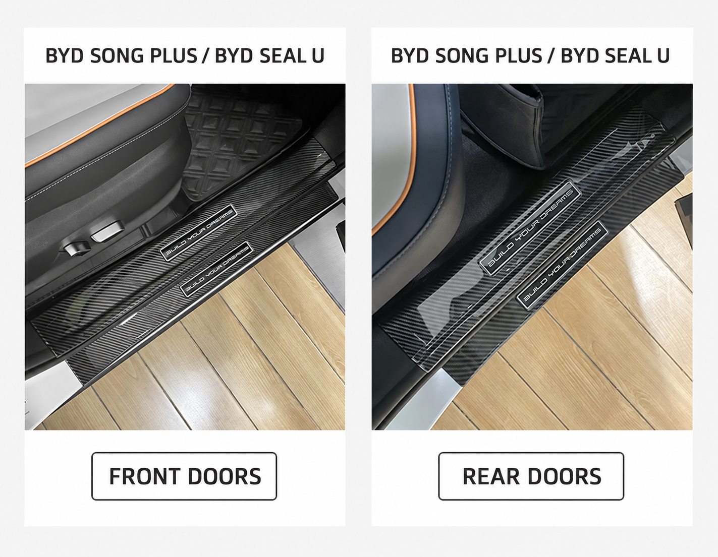 Tiras de umbral de puerta ABS Yirox con patrón de fibra de carbono para BYD Song Plus y Seal U, ajuste de puertas delanteras y traseras