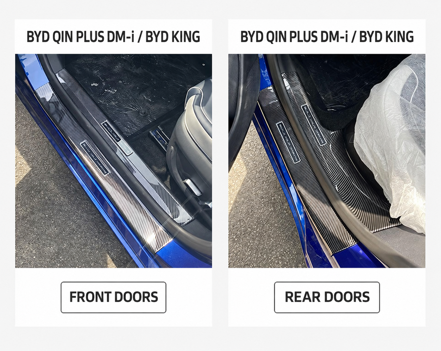 Tiras de umbral de puerta ABS Yirox con patrón de fibra de carbono para BYD Qin Plus DM-i y King, ajuste de puertas delanteras y traseras