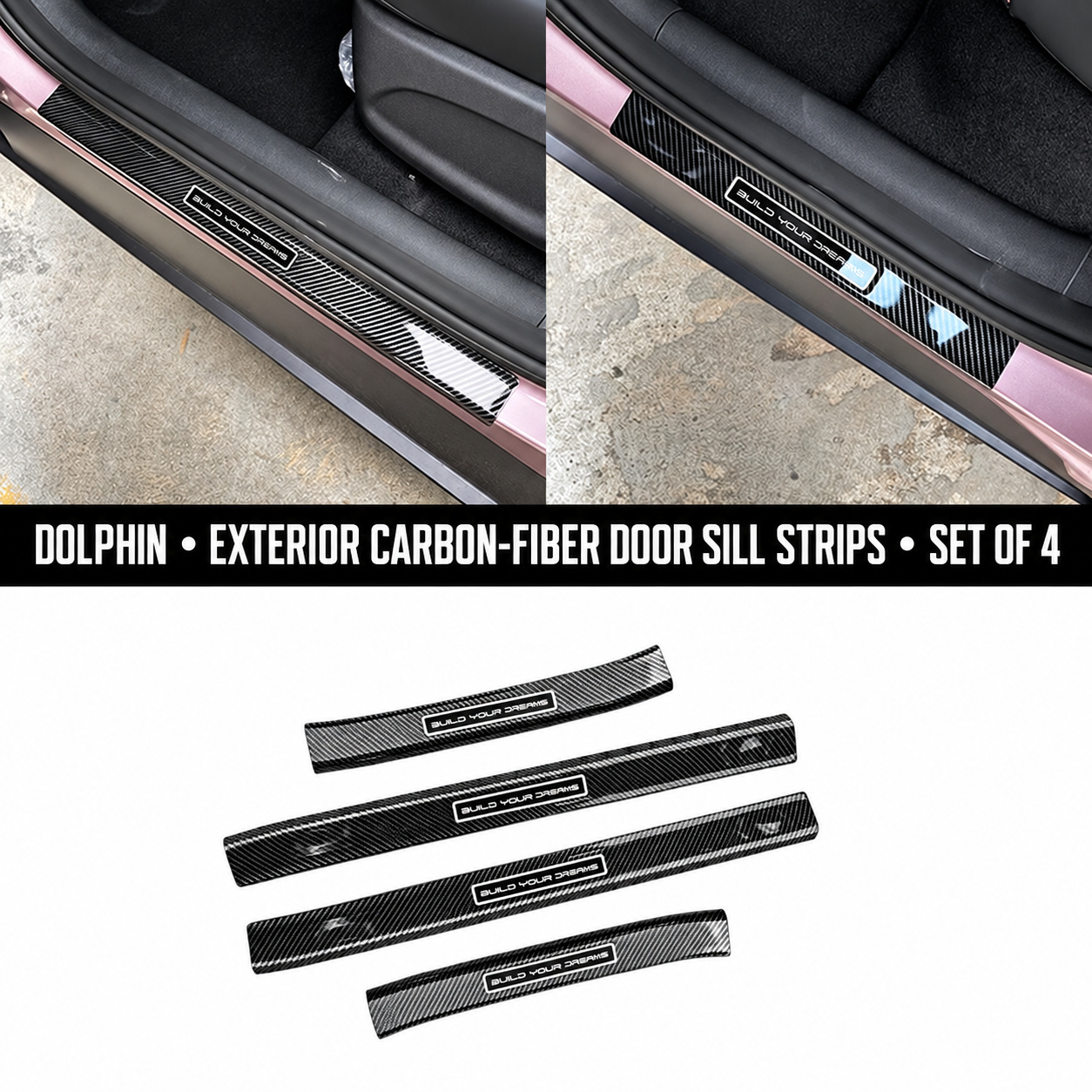 Tiras de umbral de puerta ABS Yirox con patrón de fibra de carbono para BYD Dolphin, juego exterior de cuatro piezas