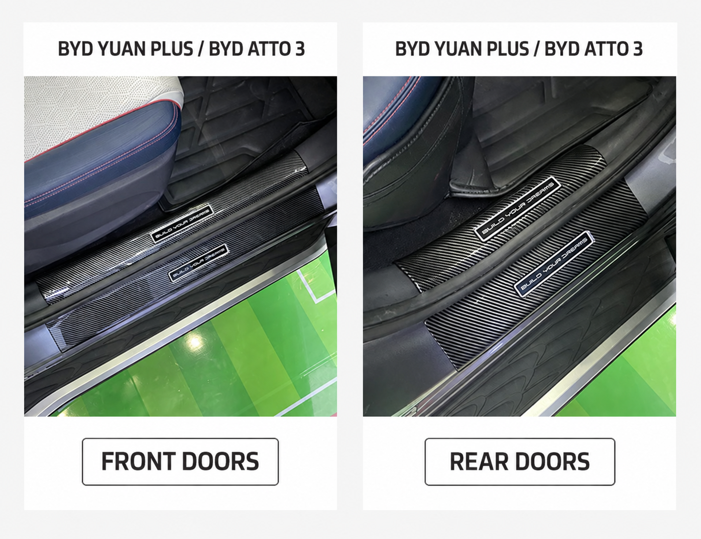 Tiras de umbral de puerta ABS Yirox con patrón de fibra de carbono para BYD Yuan Plus y Atto 3, ajuste de puertas delanteras y traseras