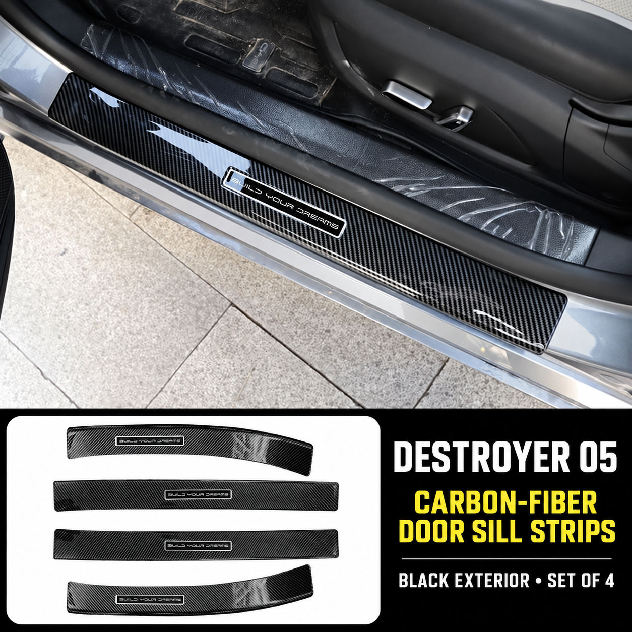 Tiras de umbral de puerta ABS Yirox con patrón de fibra de carbono para BYD Destroyer 05, juego exterior de cuatro piezas