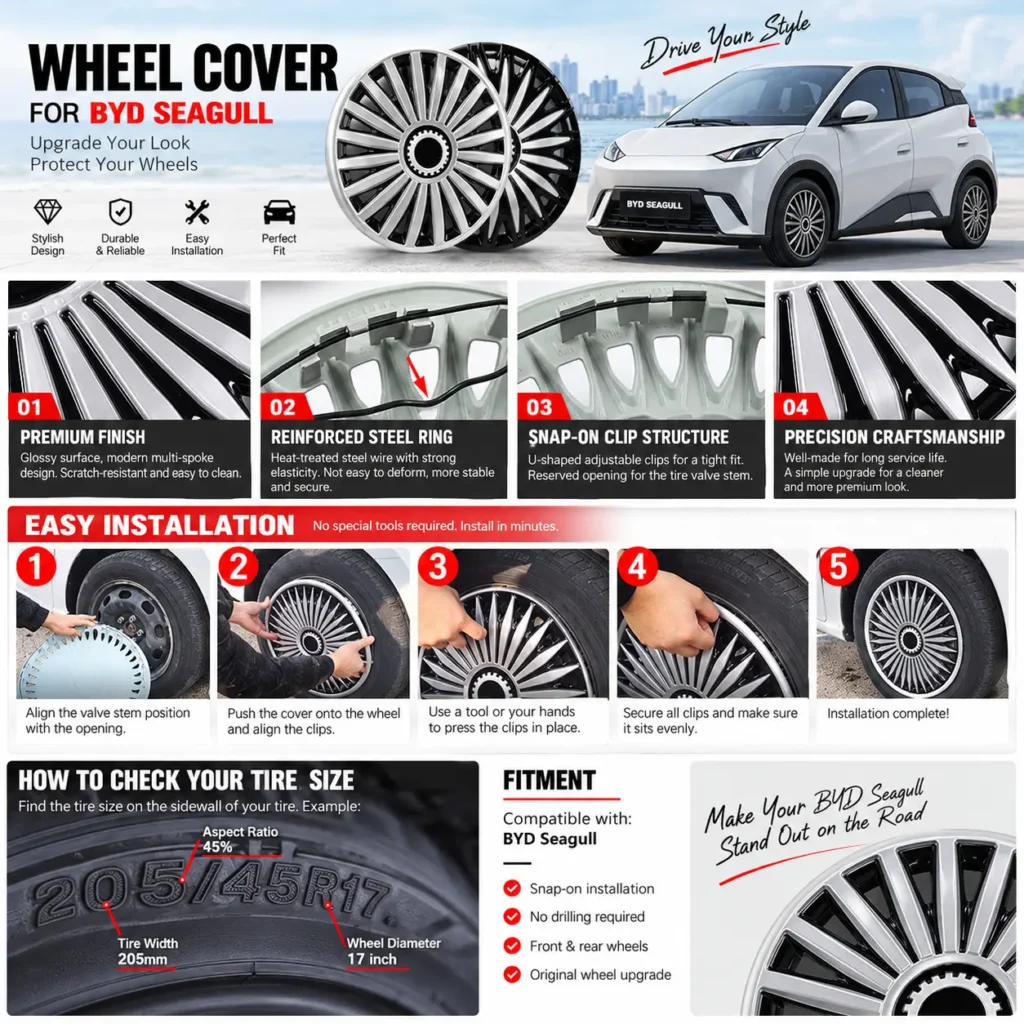 BYD Seagull Full Wheel Cover – Snap-On Multi-Spoke Hubcap 4 wheel cover for byd seagull