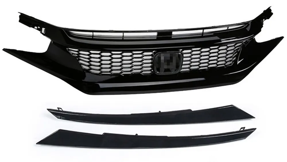 Conjunto de parrilla frontal y labio del parachoques estilo Type R para Honda Civic 2016–2021 4 Parrilla de panal pequeño para Honda Civic 2016–2018 · Insignia negra abierta