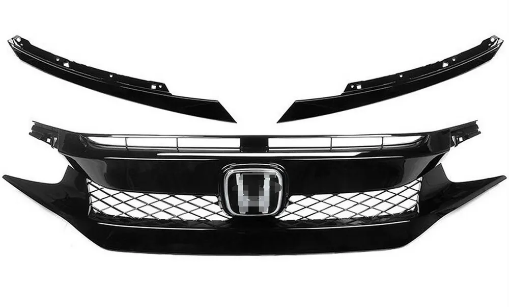 Conjunto de parrilla frontal y labio del parachoques estilo Type R para Honda Civic 2016–2021 2 Parrilla estilo Type R para Honda Civic 2016–2018 · Insignia negra con acabado espejo