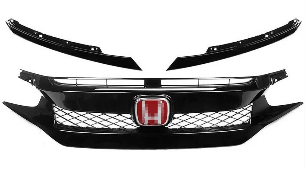 Conjunto de parrilla frontal y labio del parachoques estilo Type R para Honda Civic 2016–2021 1 Parrilla estilo Type R para Honda Civic 2016–2018 · Insignia roja con acabado espejo