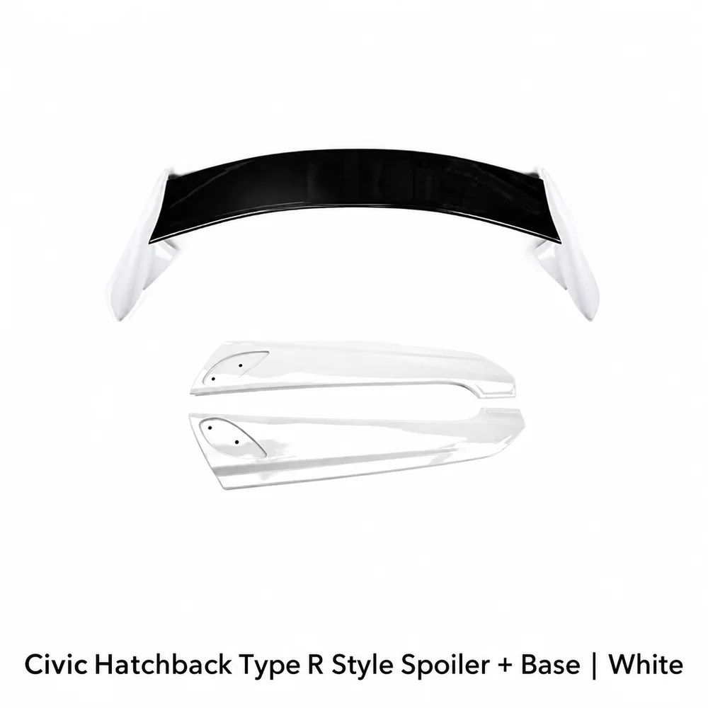 Alerón Trasero Estilo Type R para Honda Civic Hatchback 2021 - Blanco / Alerón Negro Brillante + Base Grande Blanca