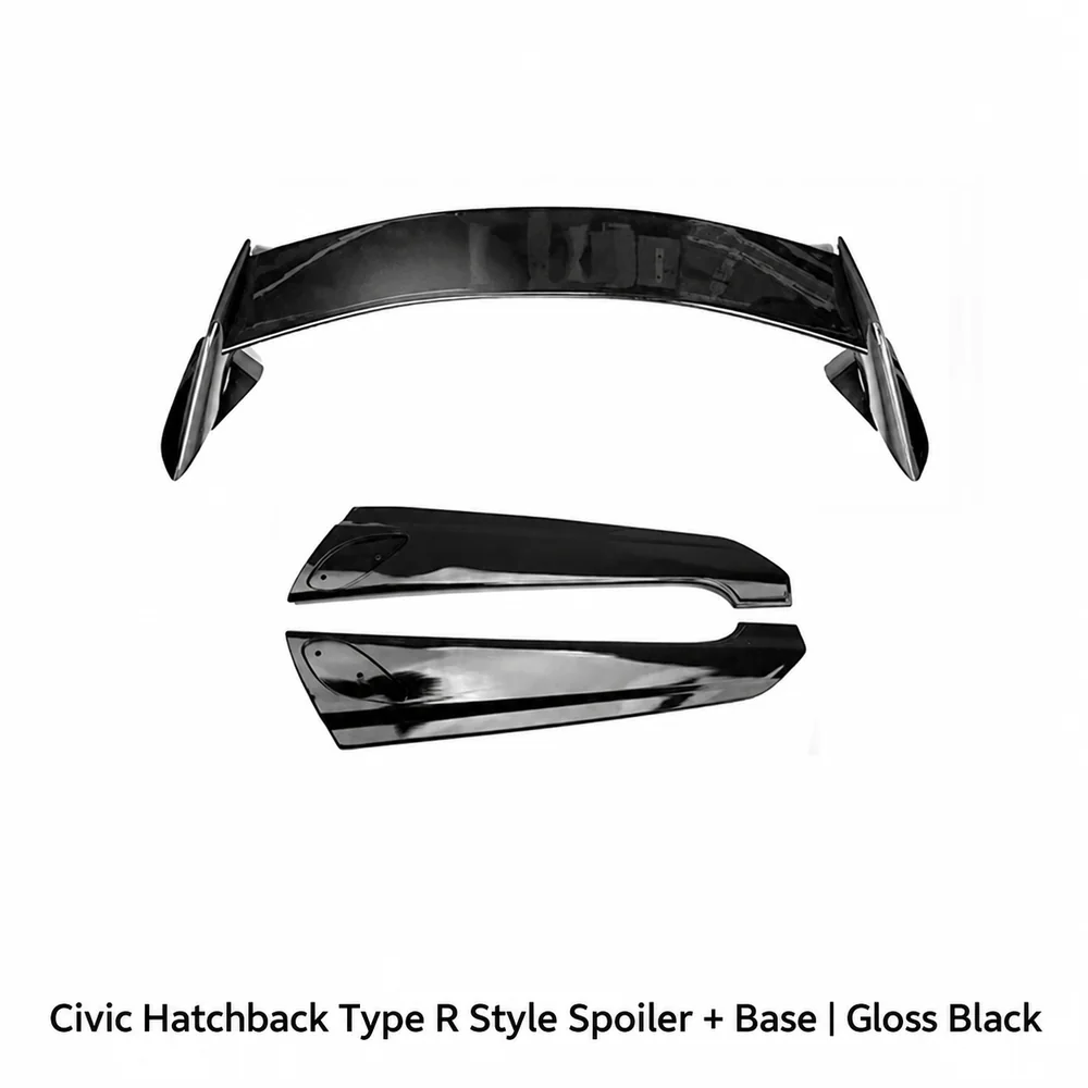 Alerón Trasero Estilo Type R para Honda Civic Hatchback 2021 - Alerón Negro Brillante + Base Grande Negro Brillante