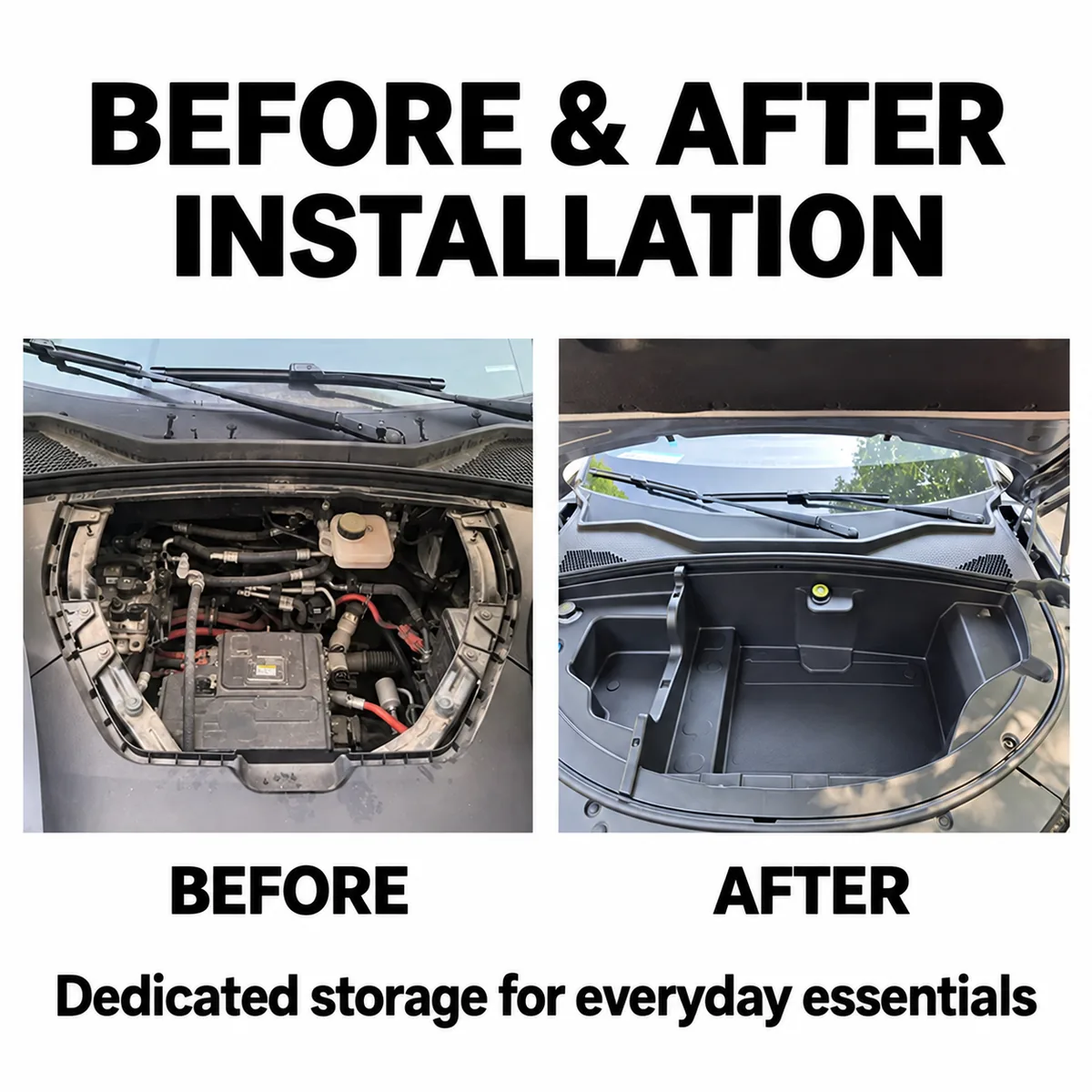 BYD Yuan Up / Atto 2 LHD Front Frunk Storage Box 3 Yirox BYD Yuan Up Atto 2 frunk organizer before and after installation