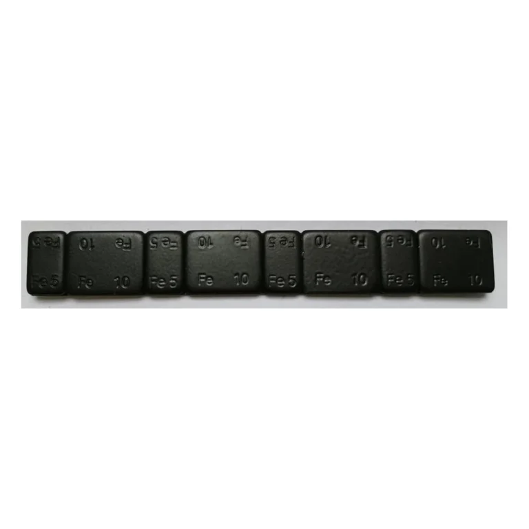 Black coated rounded corner steel adhesive wheel weight strip, 5g + 10g x 4