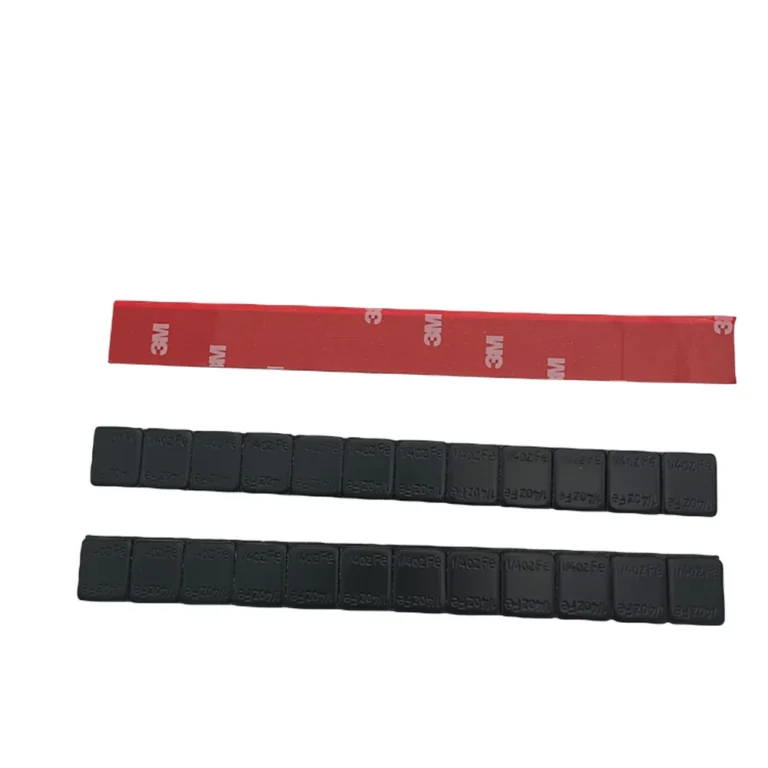 Black coated steel adhesive wheel weight strips, 12 segments, with red backing tape