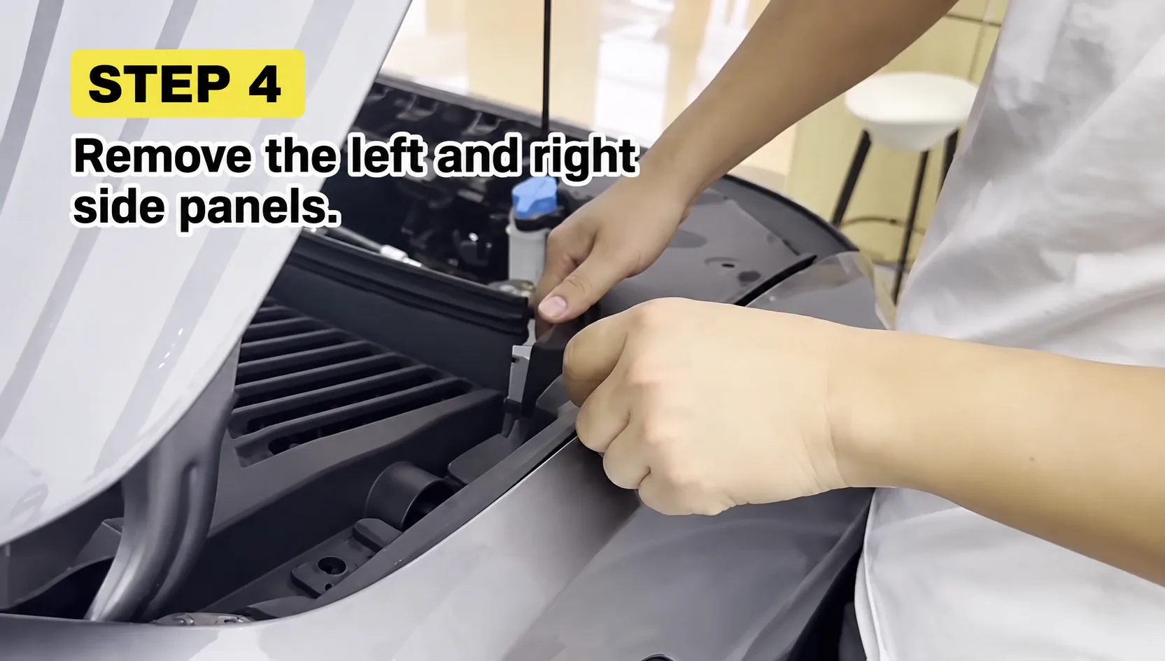BYD Front Trunk Storage Box Installation for Yuan UP 4 Step 4: remove the left and right side panels