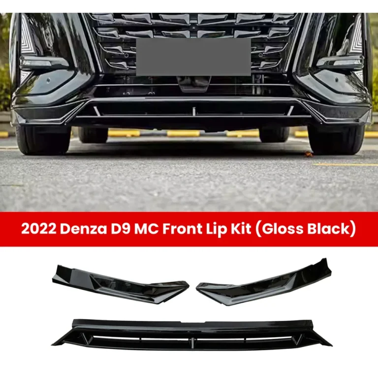 Kit de labio delantero Denza D9 MC 2022 en negro brillante, tres piezas con vista instalada