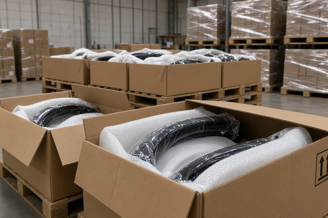Exterior parts wrapped in foam and packed in export cartons