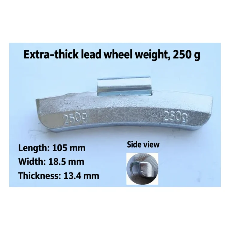 Extra-thick lead clip-on truck wheel weight 250g, length 105 mm, width 18.5 mm, thickness 13.4 mm