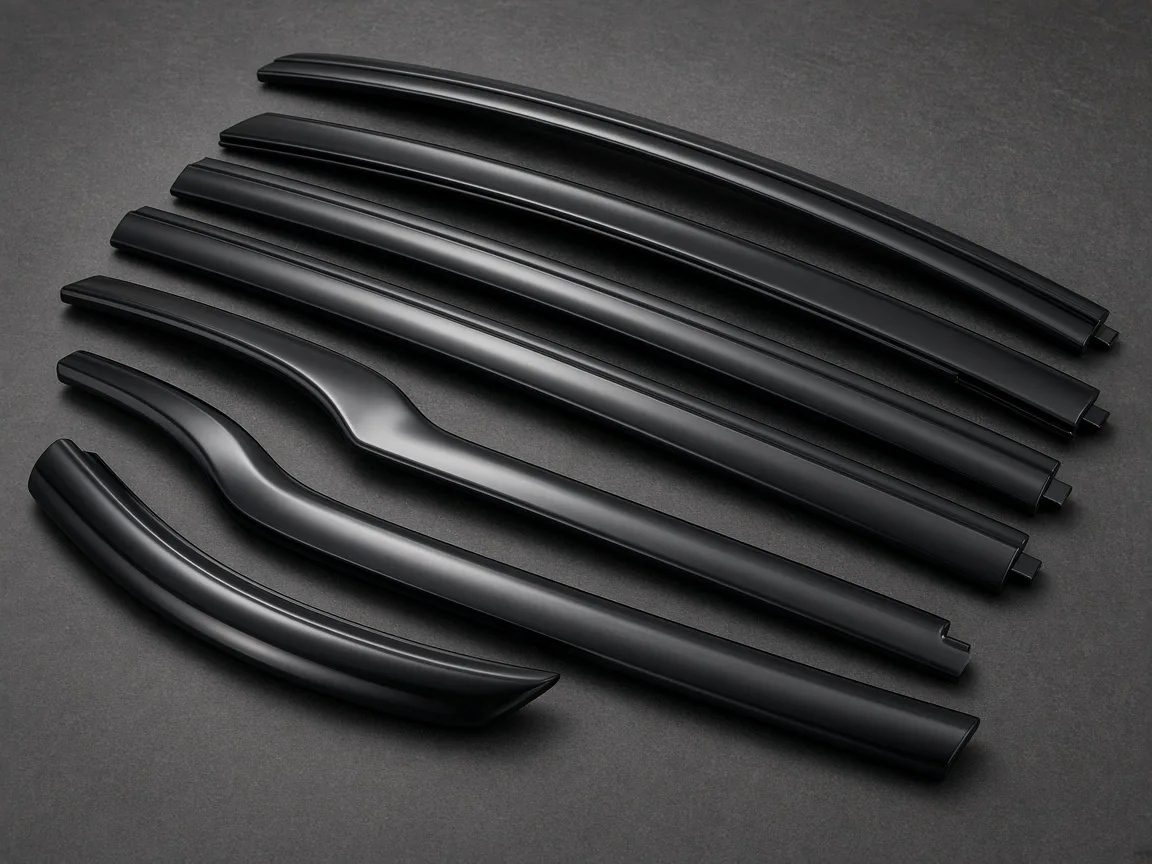 Gloss black window trim strips for chrome-delete programs