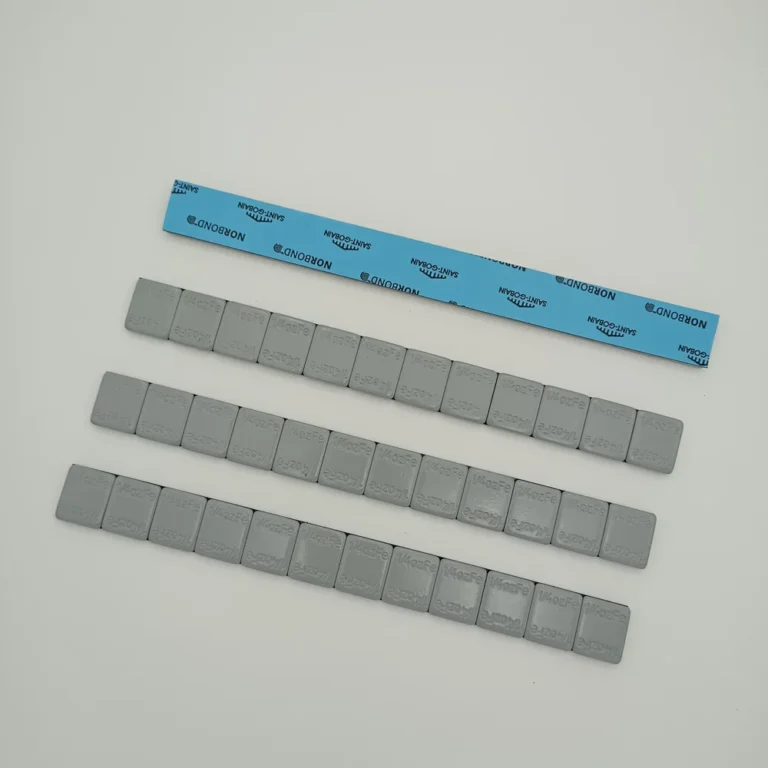 Grey coated steel adhesive wheel weight strips, 12 segments, with blue backing tape