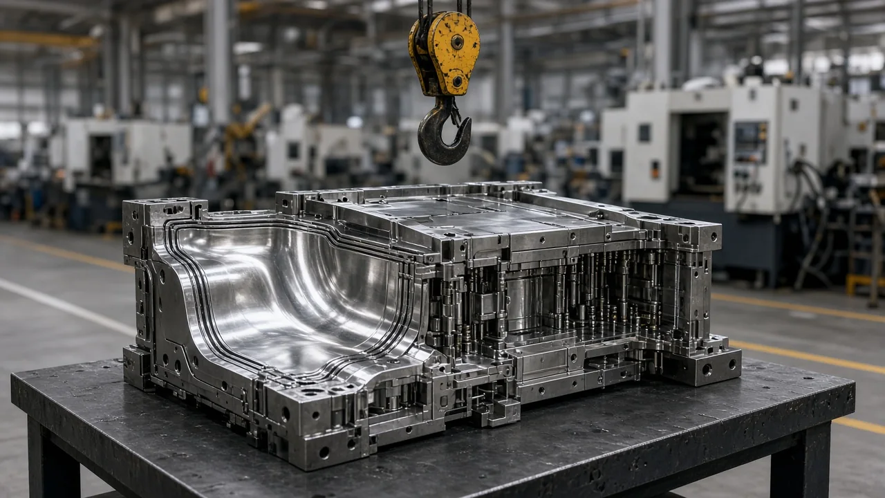 Steel injection mold for an automotive bumper part in the Yirox mold shop