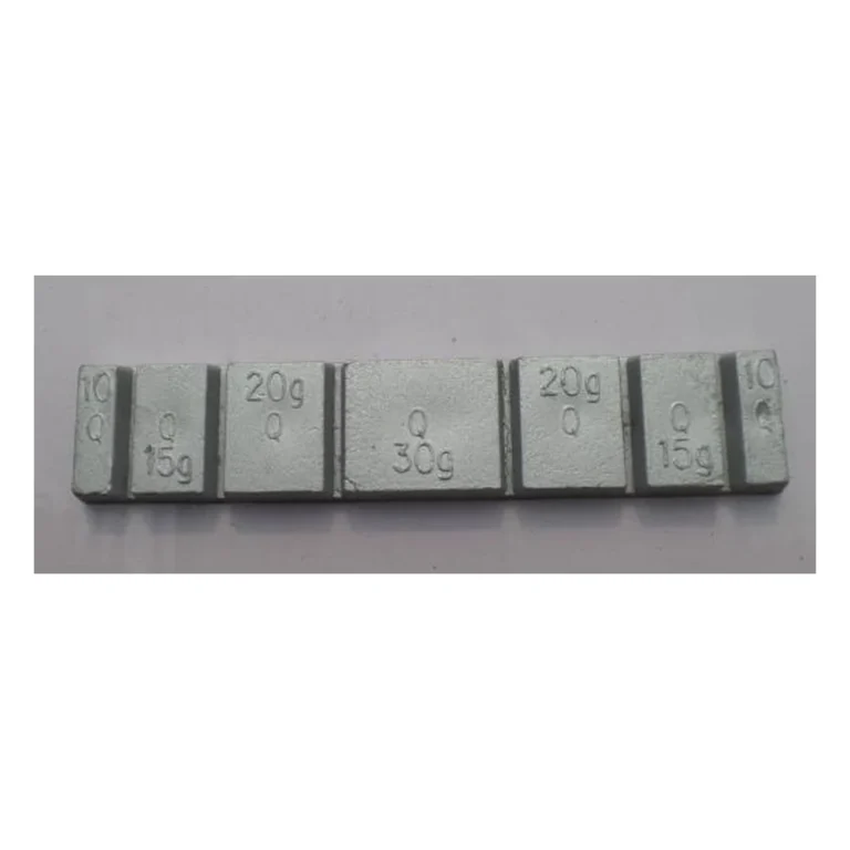 Graded lead adhesive wheel weight strip with 10g, 15g, 20g and 30g segments