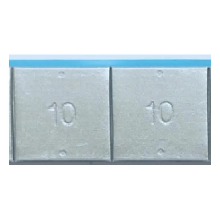 Close-up of grey coated lead 10g adhesive wheel weight segments