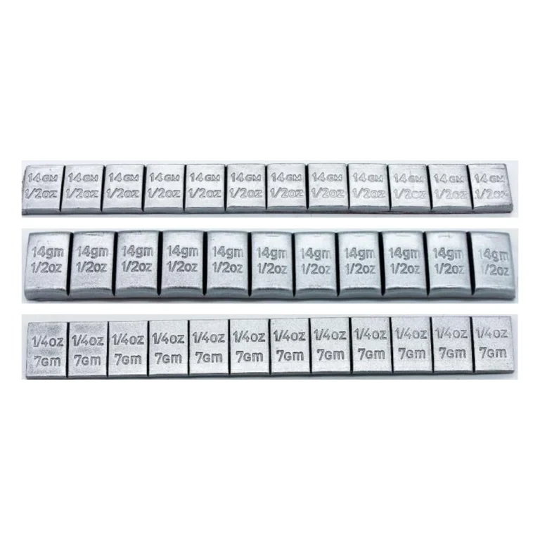 Lead adhesive wheel weight strips graduated in ounces, 1/4 oz and 1/2 oz
