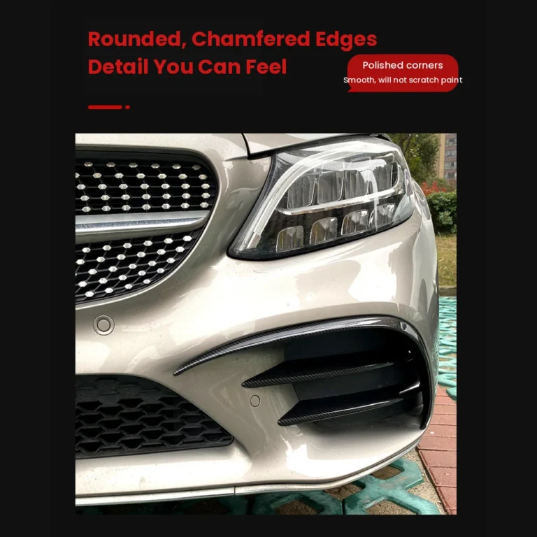 Mercedes C Class W205 Front Canards Grille Trim Installed Carbon Pattern Edge Detail