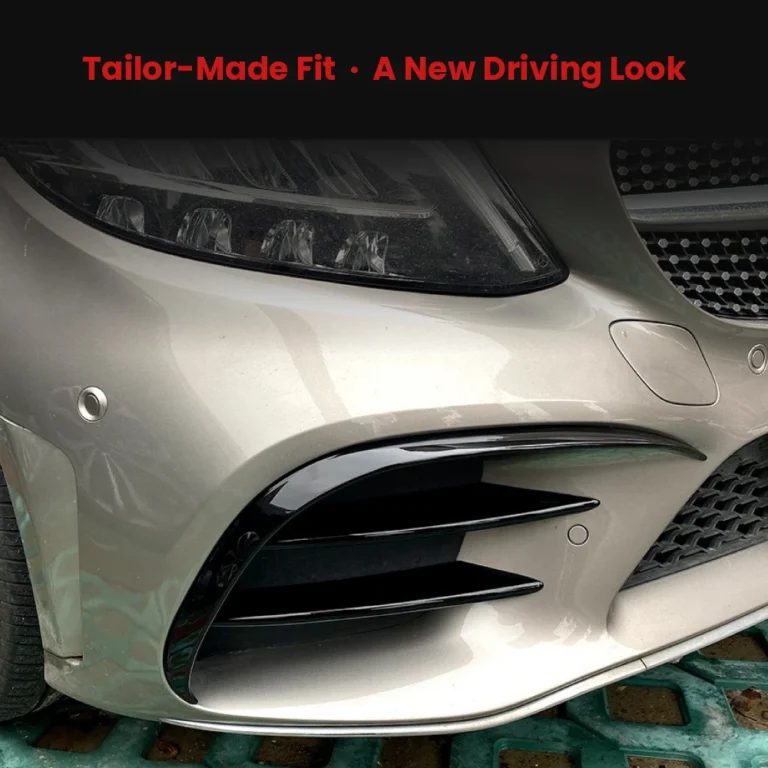 Mercedes C Class W205 Front Canards Grille Trim Installed Piano Black